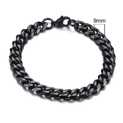 Curb Link Chain Stainless Steel Bracelet in Black - 9mm