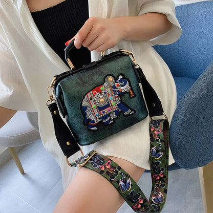 Elephant Embroidered Crossbody Bag