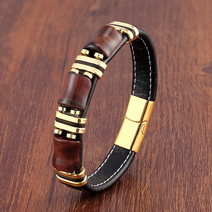 Natural Stone Tiger Eye Leather Bracelet