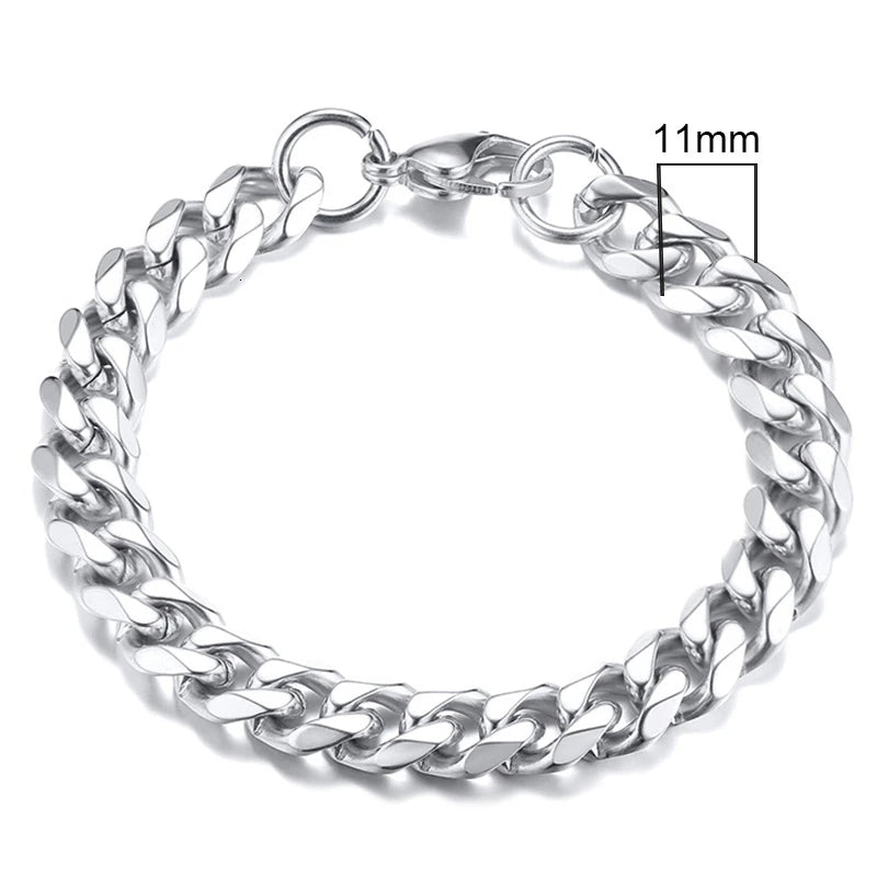 Curb Link Chain Stainless Steel Bracelet in Silver - 11mm