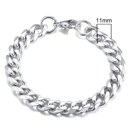 Curb Link Chain Stainless Steel Bracelet in Silver - 11mm