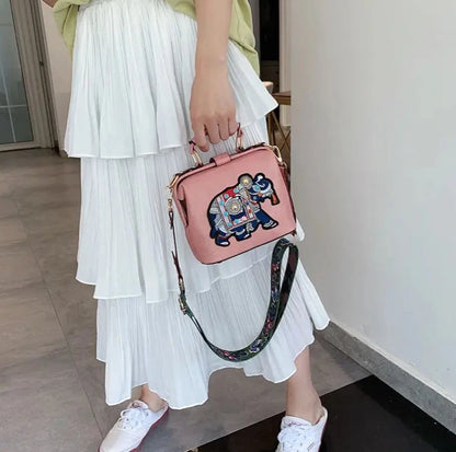 Elephant Embroidered Crossbody Bag