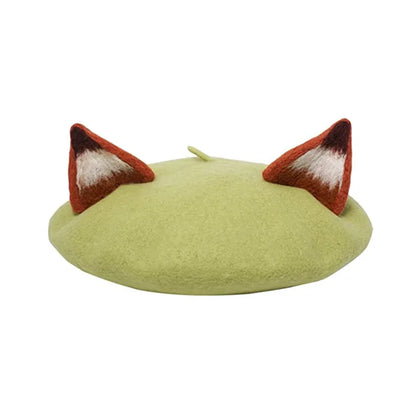 Fox Ear Wool French Beret Hat