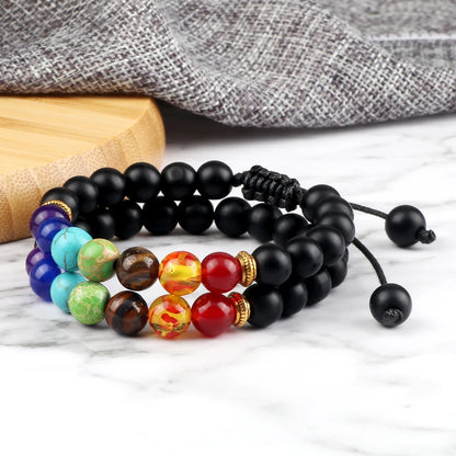 2Pcs Set - 7 Chakra Natural Stone Beaded Bracelets