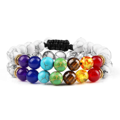 2Pcs Set - 7 Chakra Natural Stone Beaded Bracelets