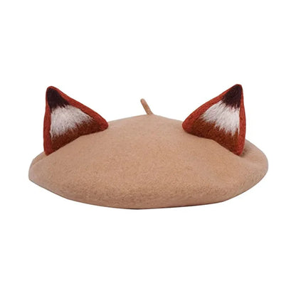 Fox Ear Wool French Beret Hat