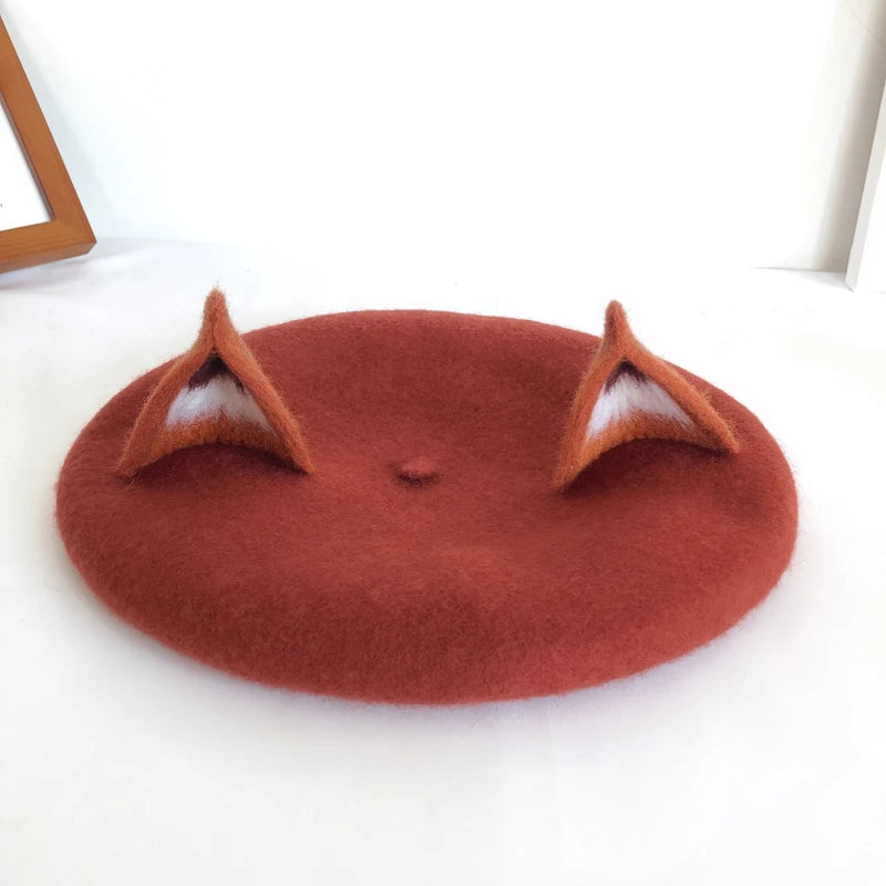Fox Ear Wool French Beret Hat