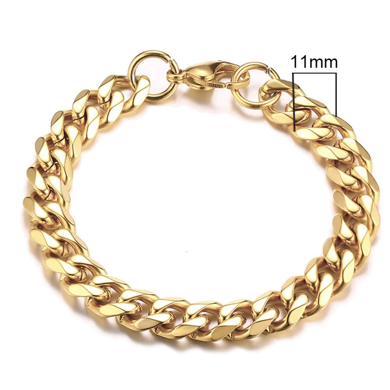 Curb Link Chain Stainless Steel Bracelet in Gold - 11mm