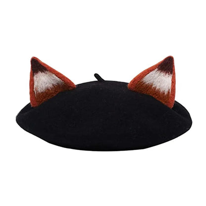 Fox Ear Wool French Beret Hat