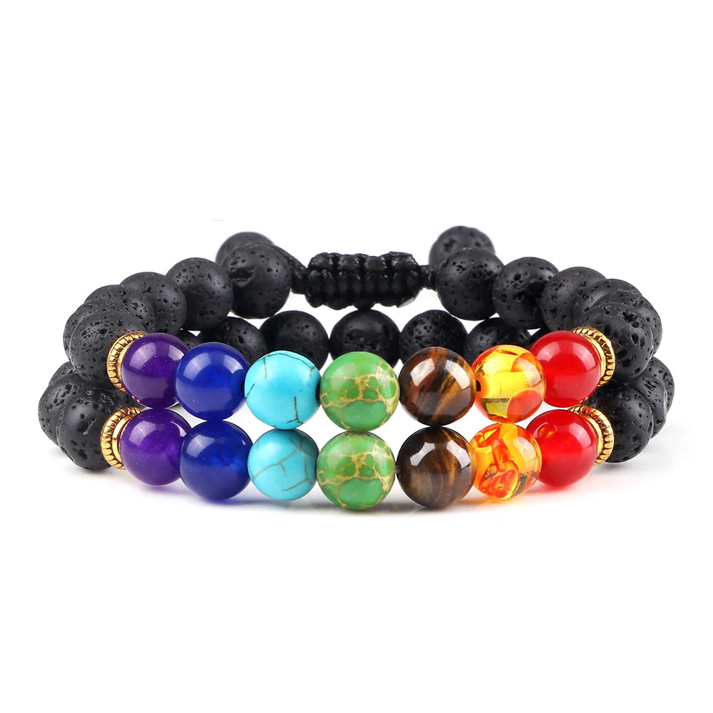2Pcs Set - 7 Chakra Natural Stone Beaded Bracelets