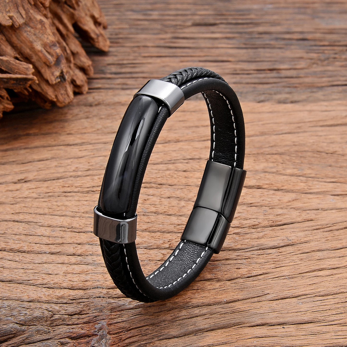 Natural Crystal Stone Leather Bracelet