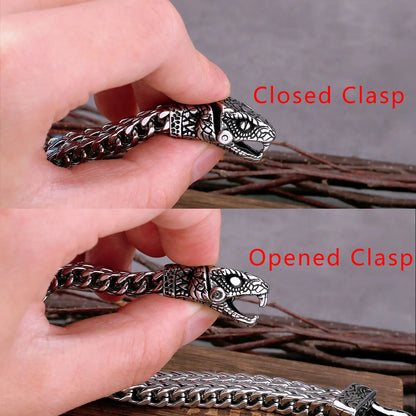 Nordic Leopard Head Stainless Steel Bracelet with Wooden Gift Box