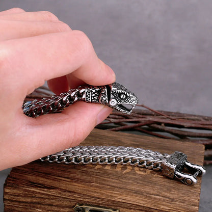 Nordic Snake Head Stainless Steel Bracelet with Wooden Gift Box