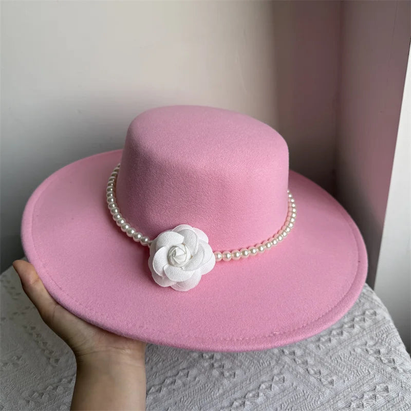 Wide Brim Rose French Fedora Hat