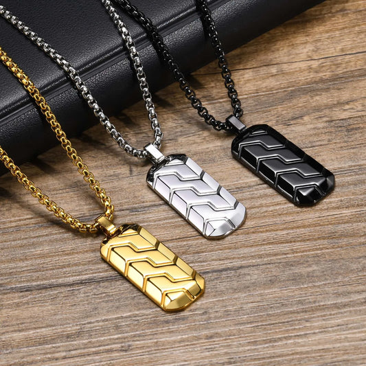 Tyre Pattern Military Army Style Dog Tag Pendant Necklace