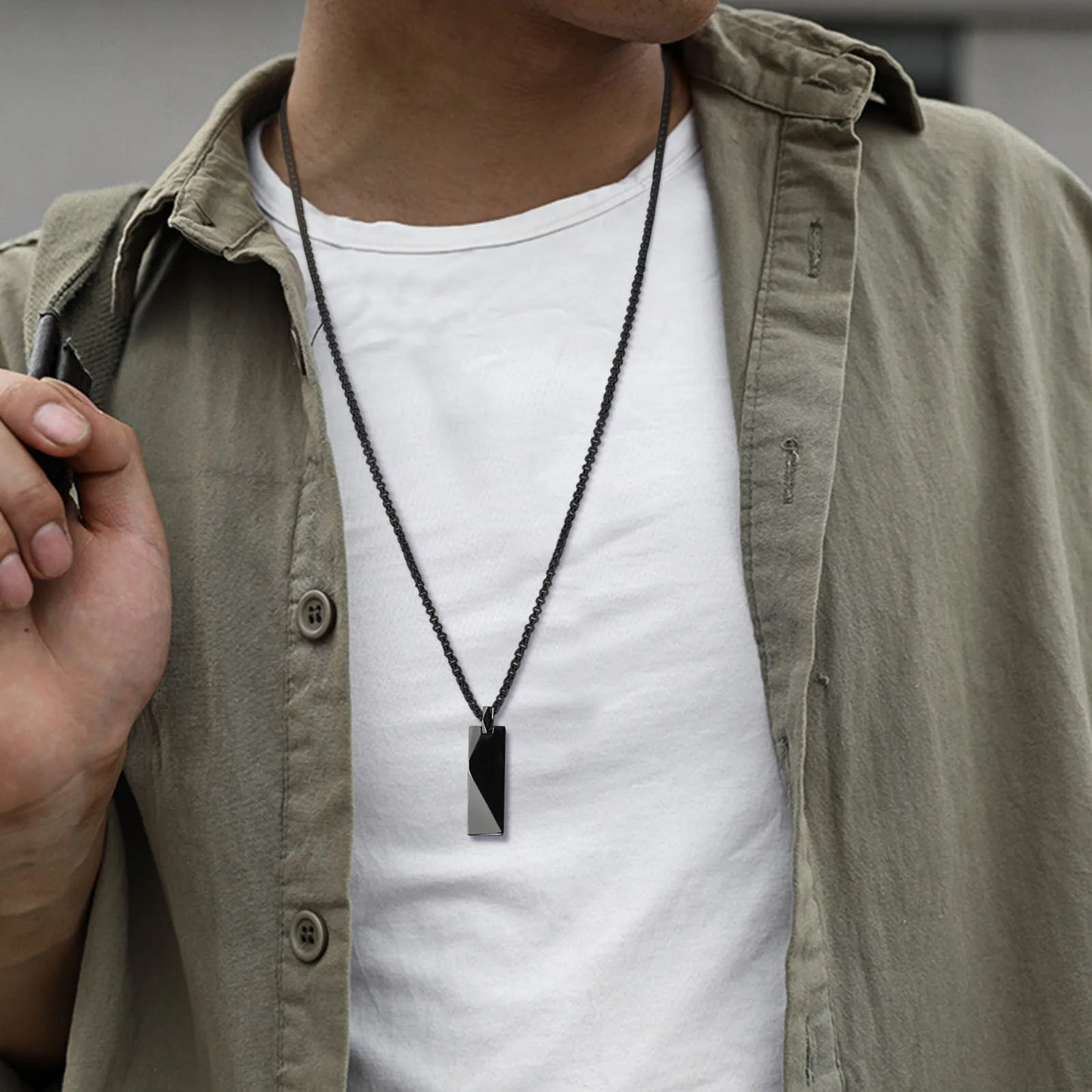 Geometric Rectangle Bar Pendant Necklace