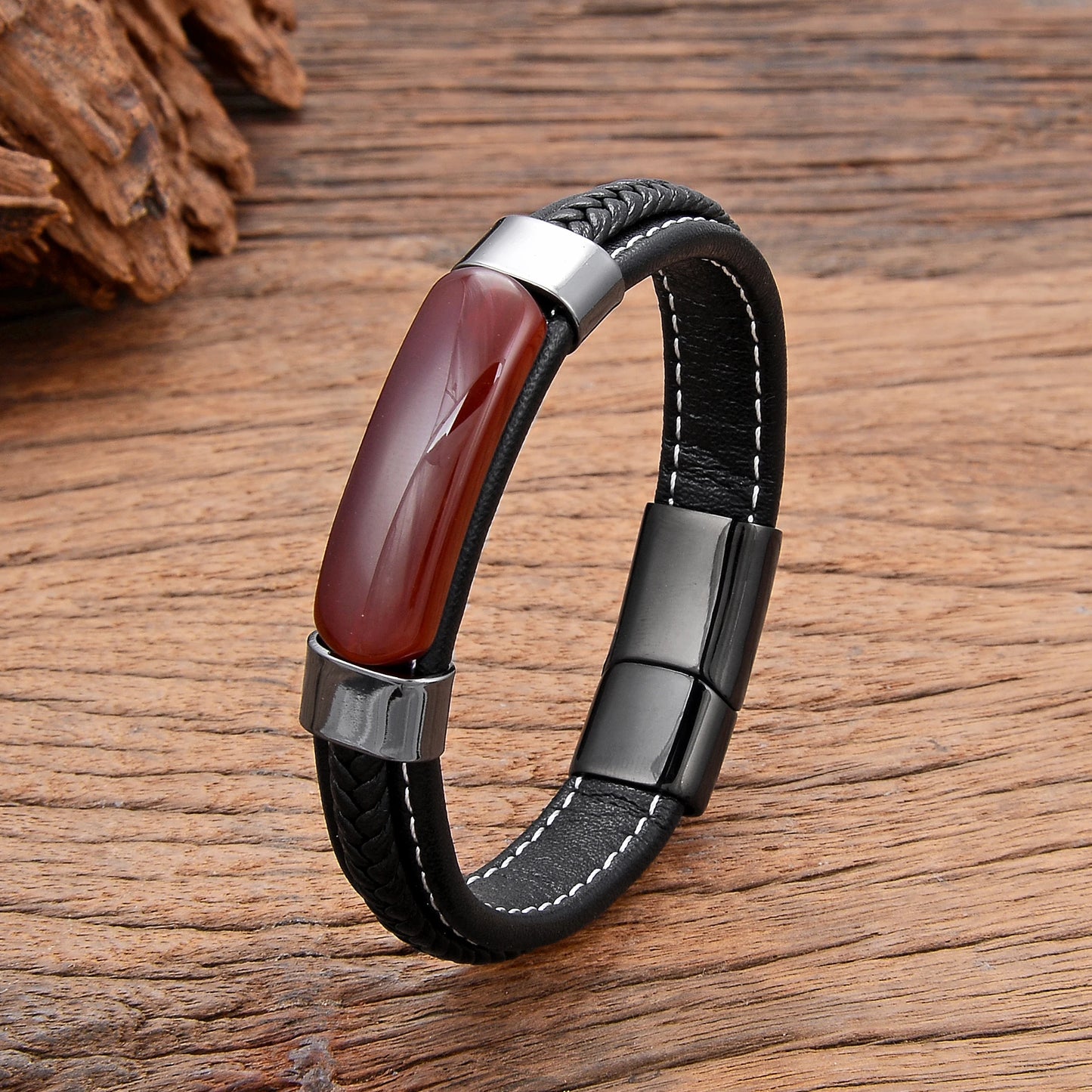 Natural Crystal Stone Leather Bracelet