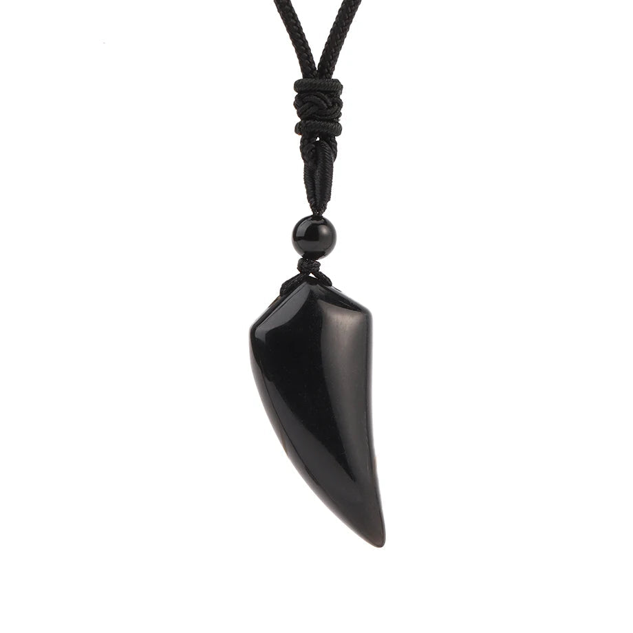 Natural Stone Cut Wolf Tooth Shape Pendant Necklace