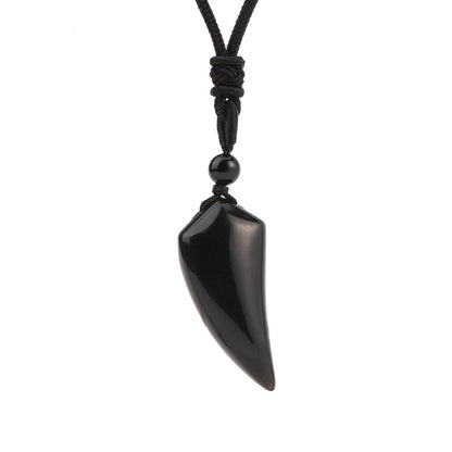 Natural Stone Cut Wolf Tooth Shape Pendant Necklace