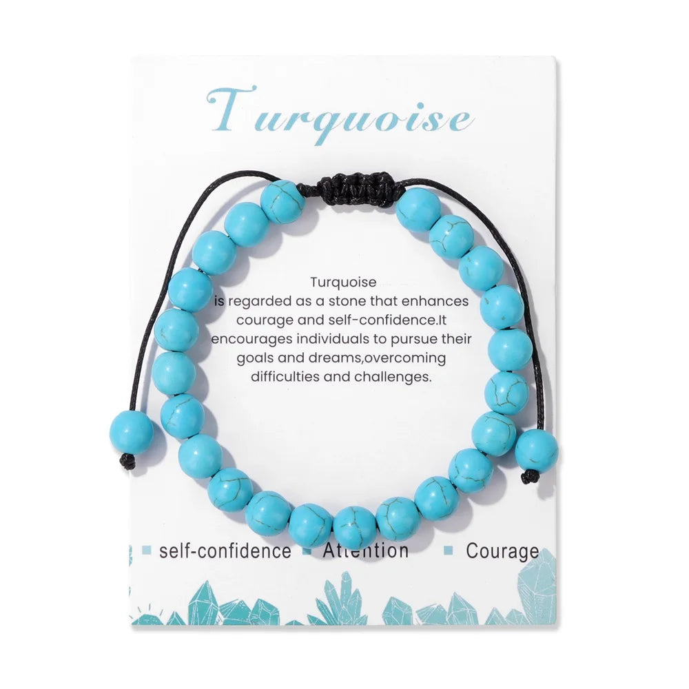 Natural Stone Beads Adjustable Bracelet with Card
