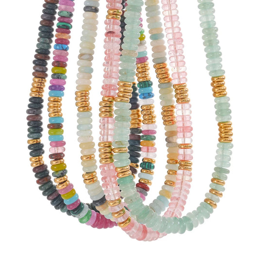 Set of colourful beaded necklaces.