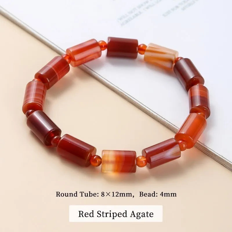 Red striped agate bracelet on a light background
