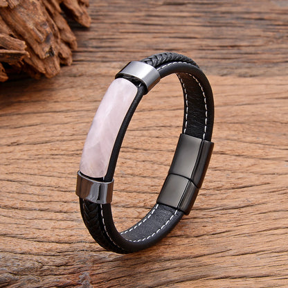 Natural Crystal Stone Leather Bracelet