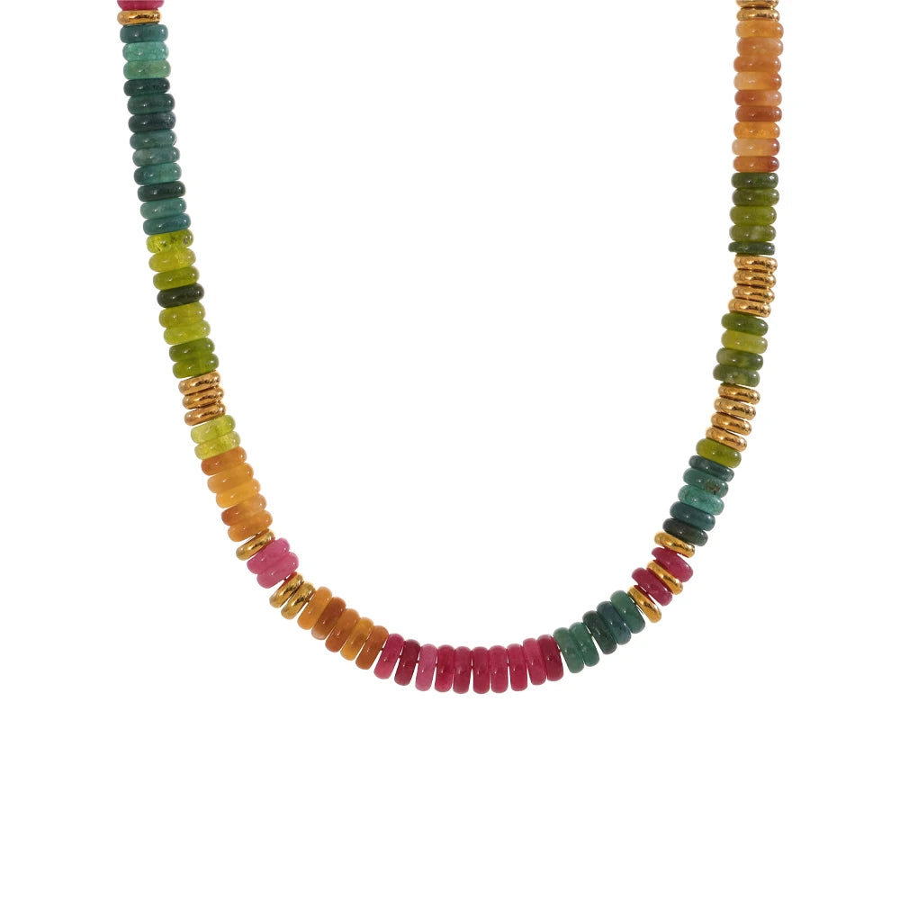 Necklace with multicoloured beads on a white background