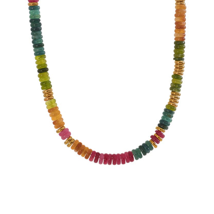 Necklace with multicoloured beads on a white background