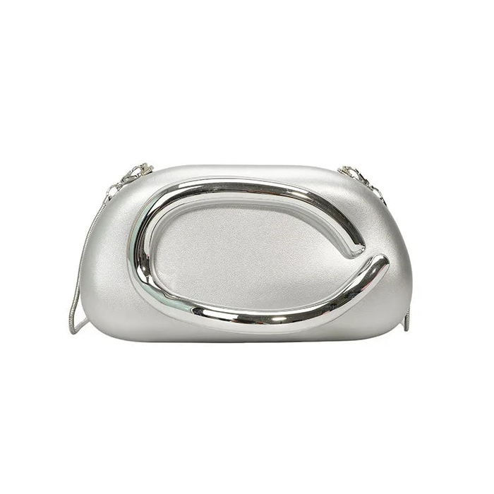 Silver clutch bag on a white background