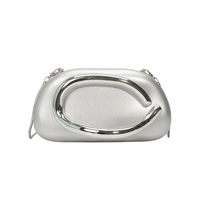 Silver clutch bag on a white background