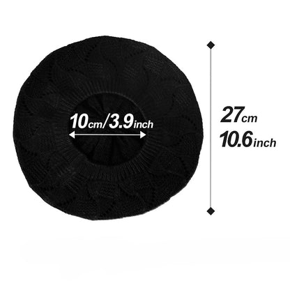 Black beret with measurements on a white background