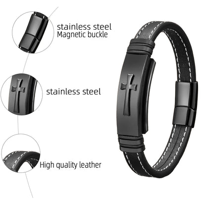 Raised Cross Leather Bracelet