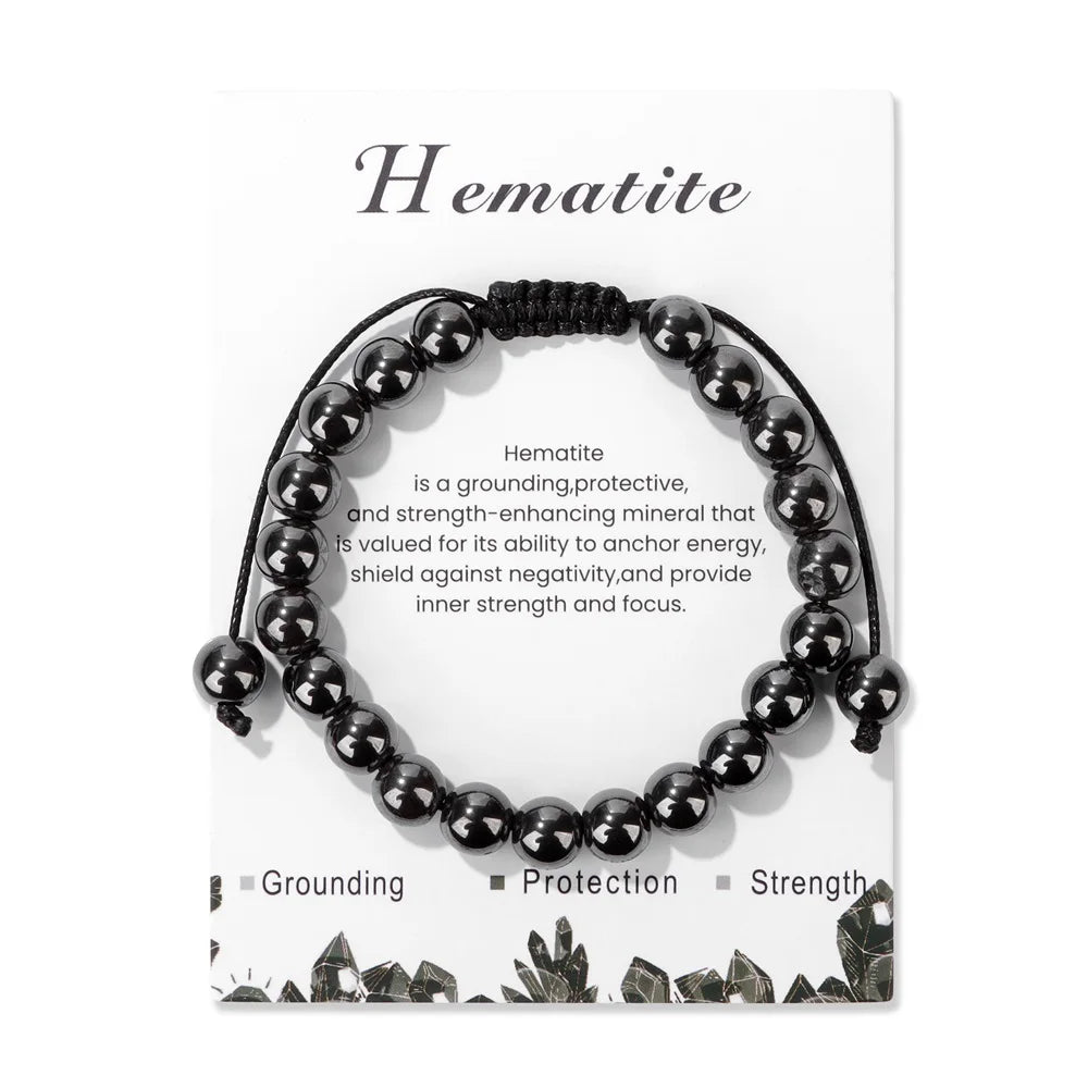 Natural Stone Beads Adjustable Bracelet with Card
