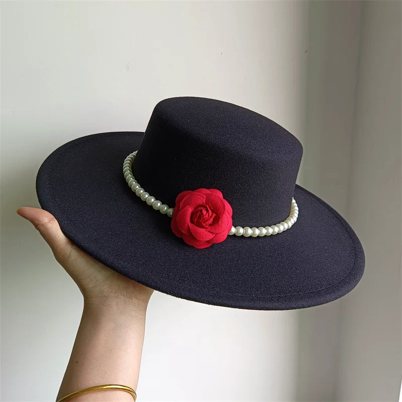Wide Brim Rose French Fedora Hat