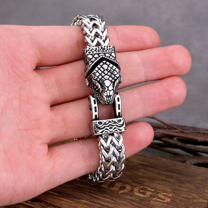 Nordic Snake Head Stainless Steel Bracelet with Wooden Gift Box
