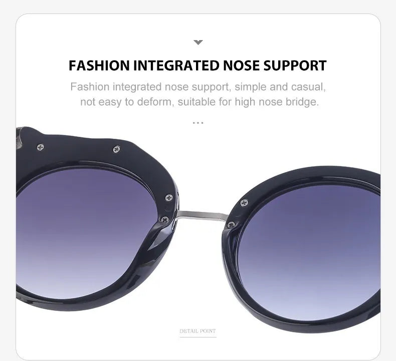 Sunglasses with fashion integrated nose support on a white background