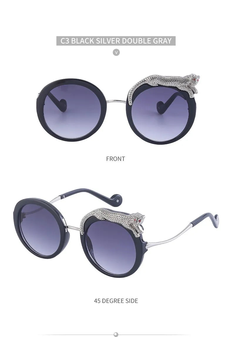 Black and silver sunglasses with gradient lenses on a white background