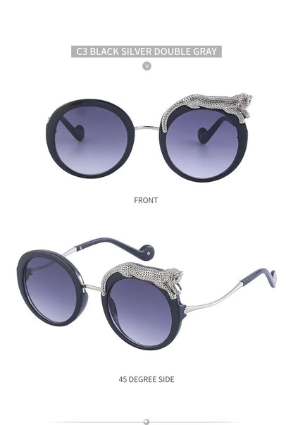 Black and silver sunglasses with gradient lenses on a white background
