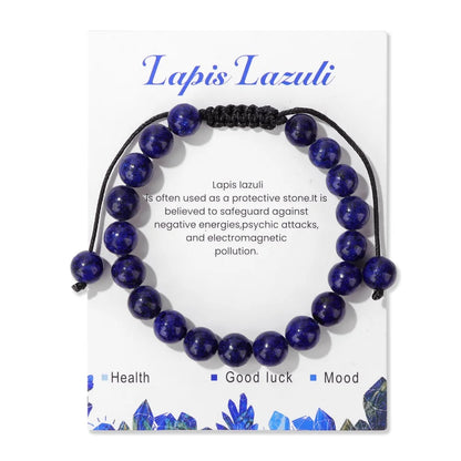 Natural Stone Beads Adjustable Bracelet with Card