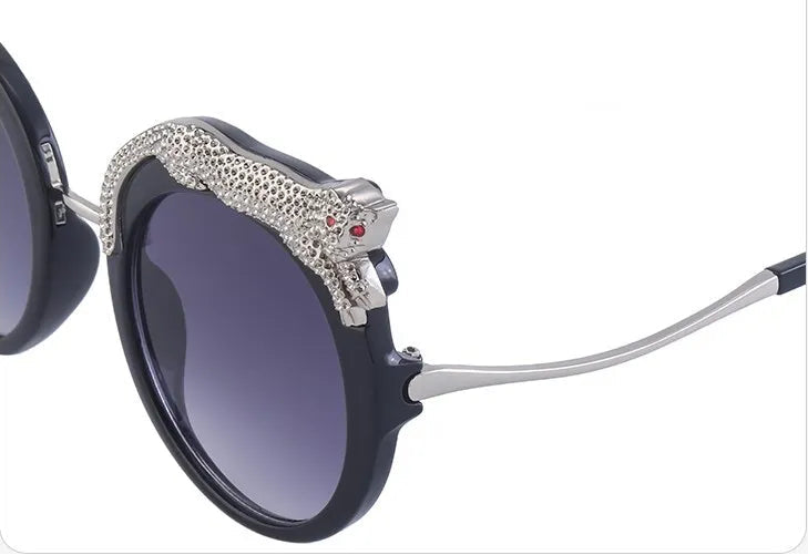 Sunglasses with a unique frame featuring a leopard shape