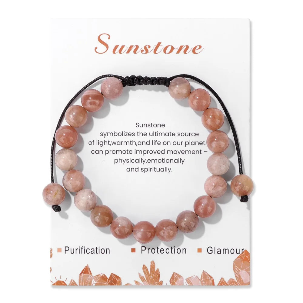 Natural Stone Beads Adjustable Bracelet with Card