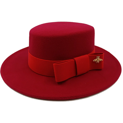 Flat Top Fedora Hat with Bow Tie