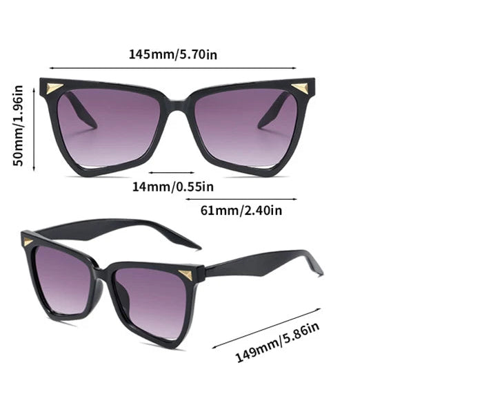 Sunglasses with dimensions on a white background