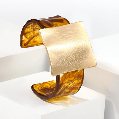Geometric Matte Square Wide Cuff Bangle Bracelet