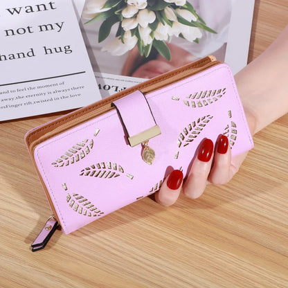 Gold Hollow Leaf Design Long Wallet