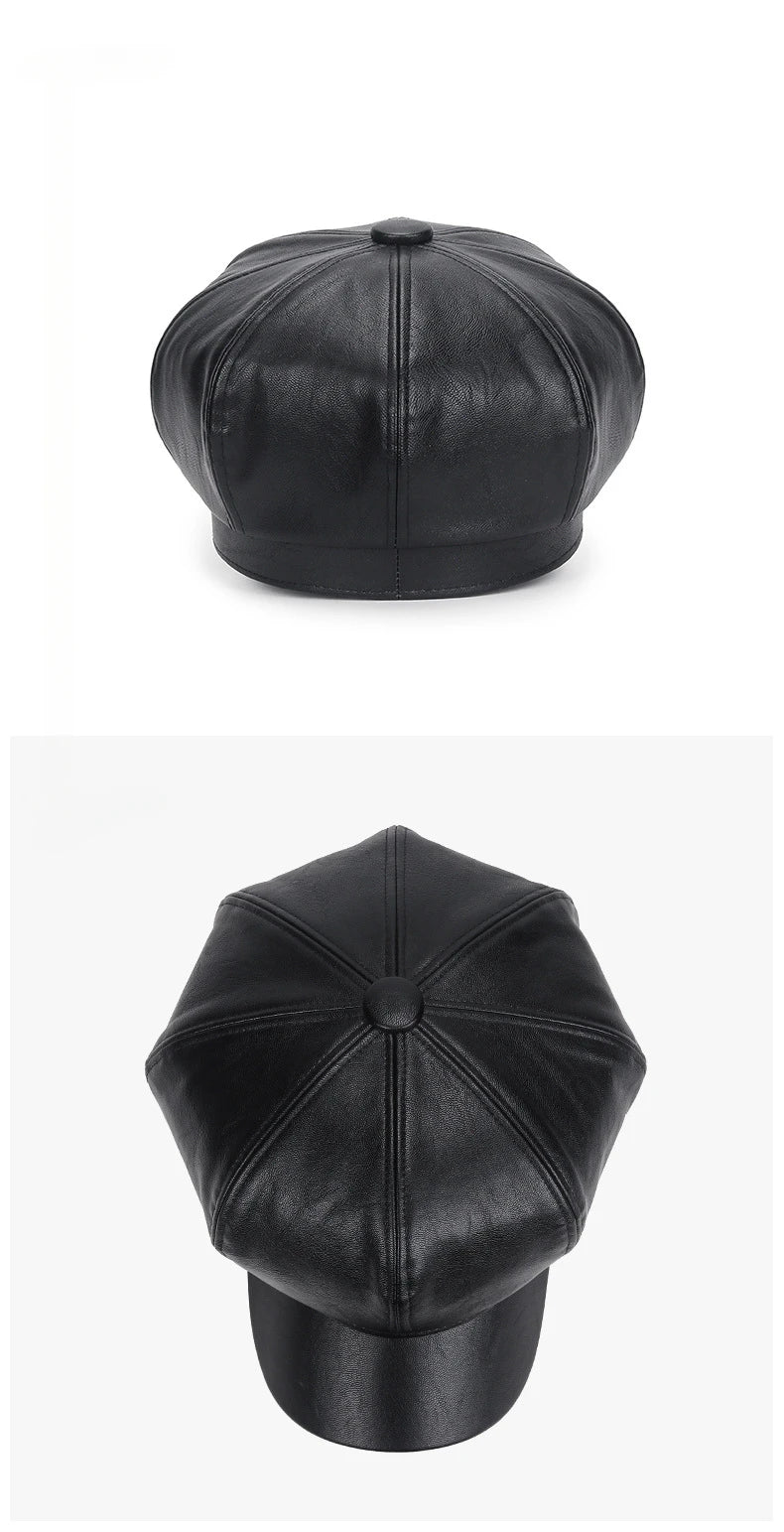 Black leather beret on a white background