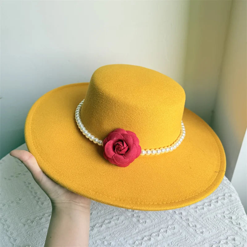 Wide Brim Rose French Fedora Hat