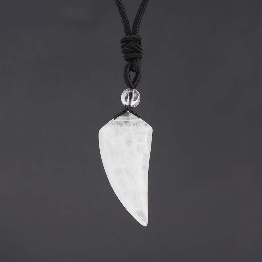Natural Stone Cut Wolf Tooth Shape Pendant Necklace