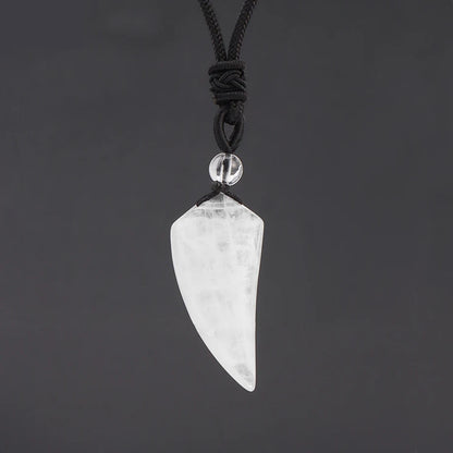 Natural Stone Cut Wolf Tooth Shape Pendant Necklace
